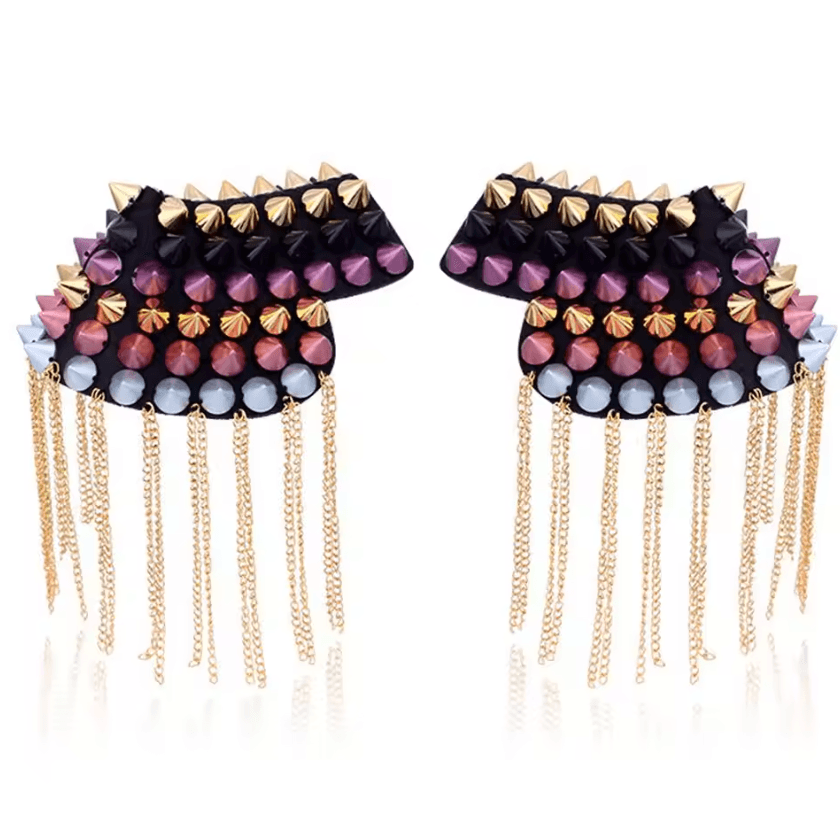 Punk Chain Tassel Shoulder Epaulet Brooch – Metal Rivet Statement Shoulder Pads (1 Pair)