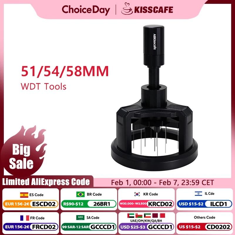 ALIKISSCAFE Adjustable WDT Tool – Professional Espresso Needle Distributor for 51/54/58mm Portafilters