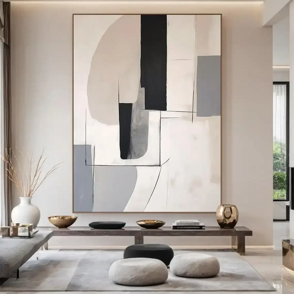 Beige Abstract Wall Art Large Textured Canvas Painting for Neutral Minimalist Home Decor