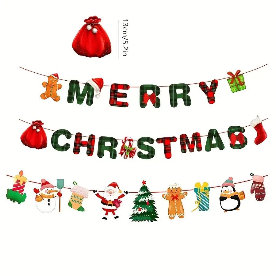 Merry Christmas Santa Snowman Paper Hanging Banner Decor
