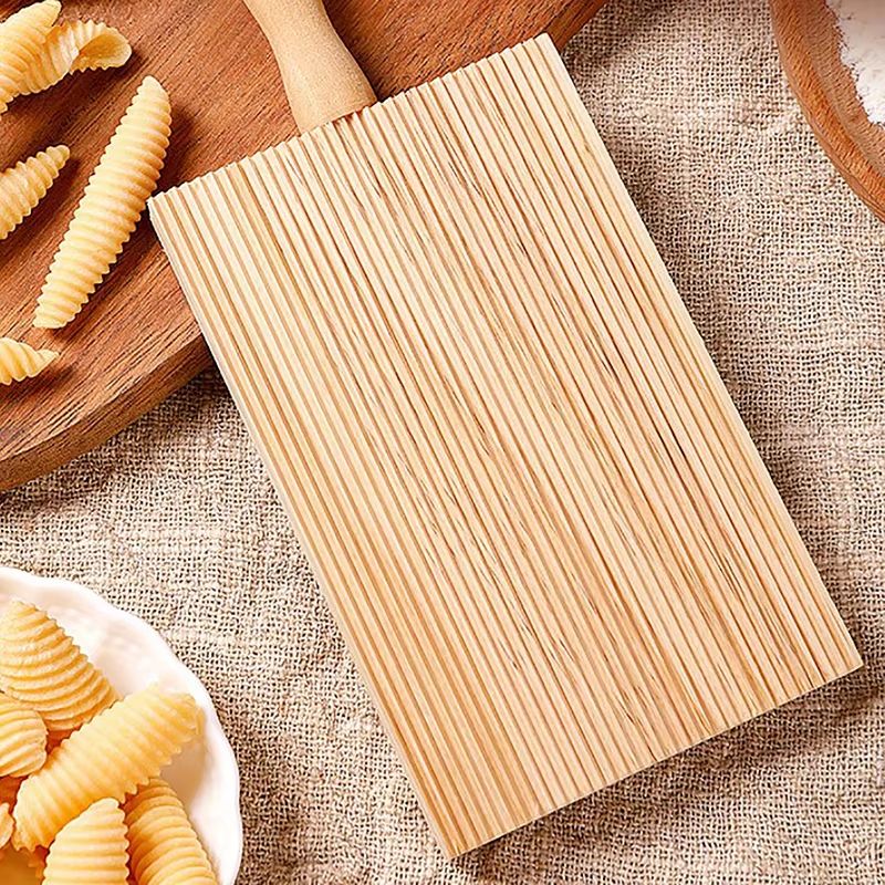 Wooden Garganelli Board 5.3in x 3.35in Pasta Gnocchi Macaroni Board With Handle Kitchen Pasta Tool