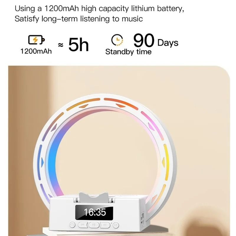 Desktop Bluetooth Speaker Alarm Clock with Night Light Wireless Charger USB AUX