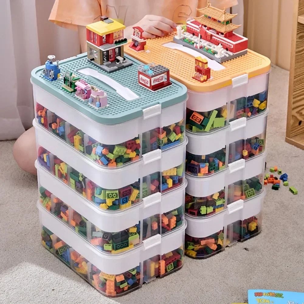 Stackable Transparent Building Block Storage Box Dustproof Toy Organizer