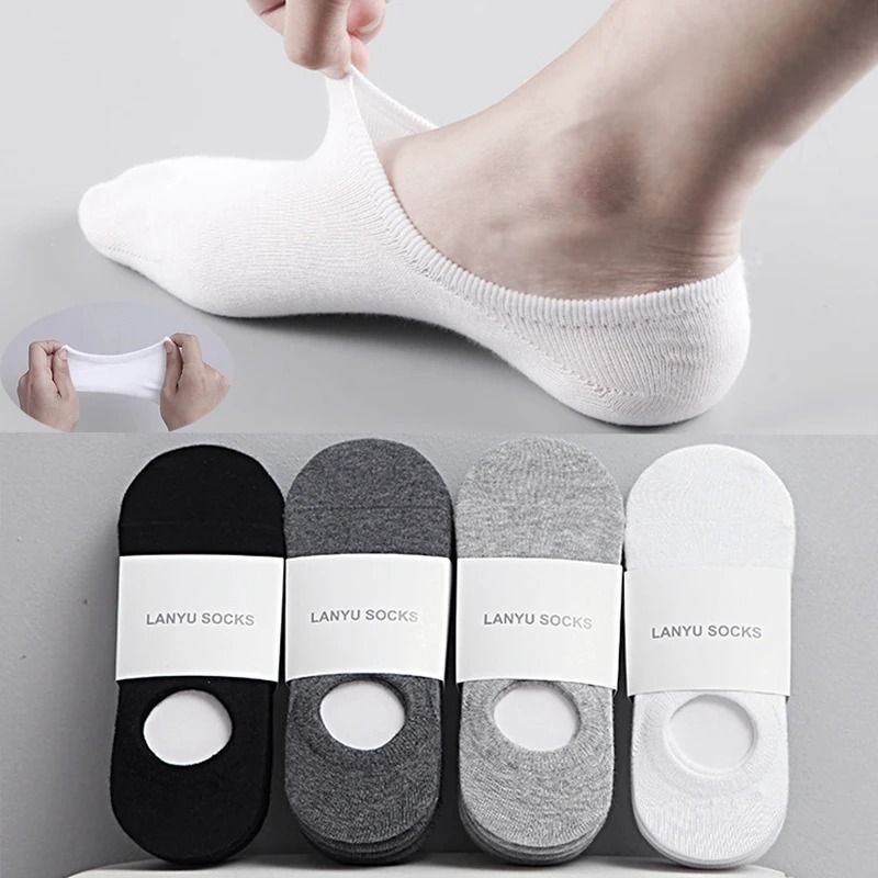 Mens Invisible Cotton Boat Socks 5 Pair Set