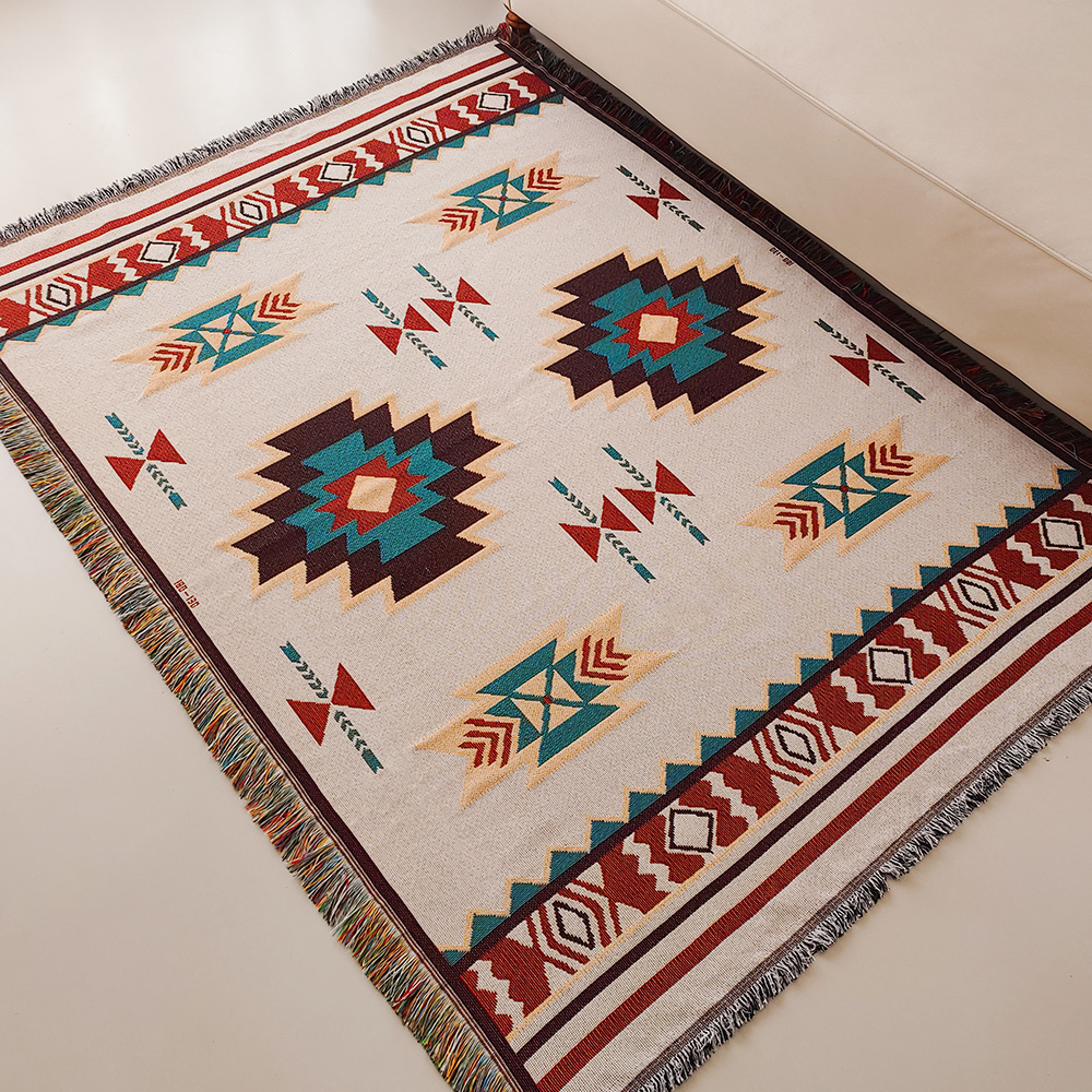 Aztec Blanket Boho Chic Oversized Throw with Fringe, Soft Vintage Woven Geometric Blanket for Home & Gifts