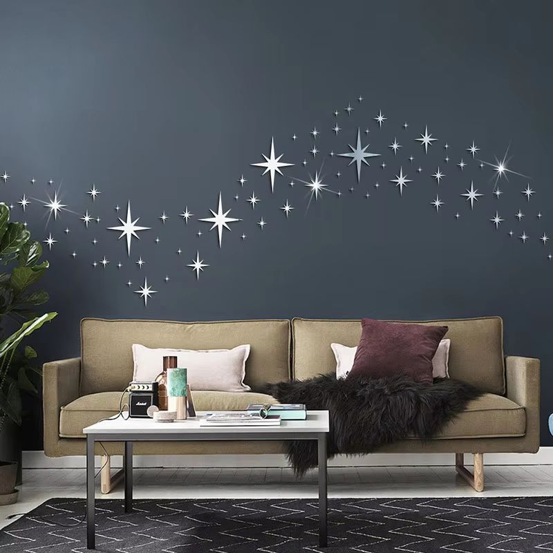 82-Piece Acrylic Mirror Wall Stickers 3D Star Wall Decor Self-Adhesive for Home, Bedroom & Living Room