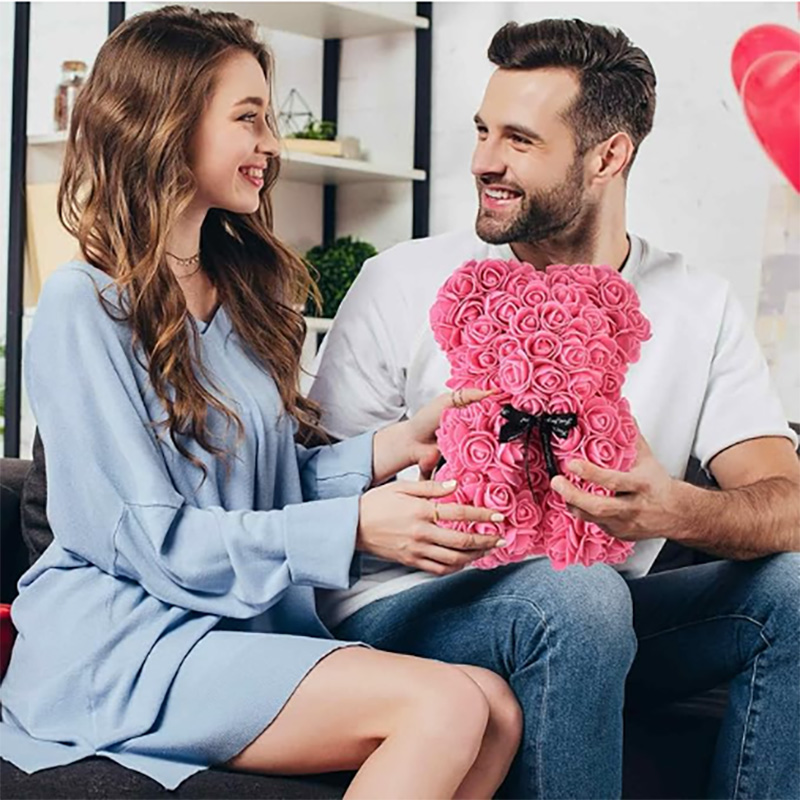 Artificial Teddy Rose Flower Bear with Box, Romantic Valentines Day Gift for Girlfriend, Women Anniversary Wedding Party