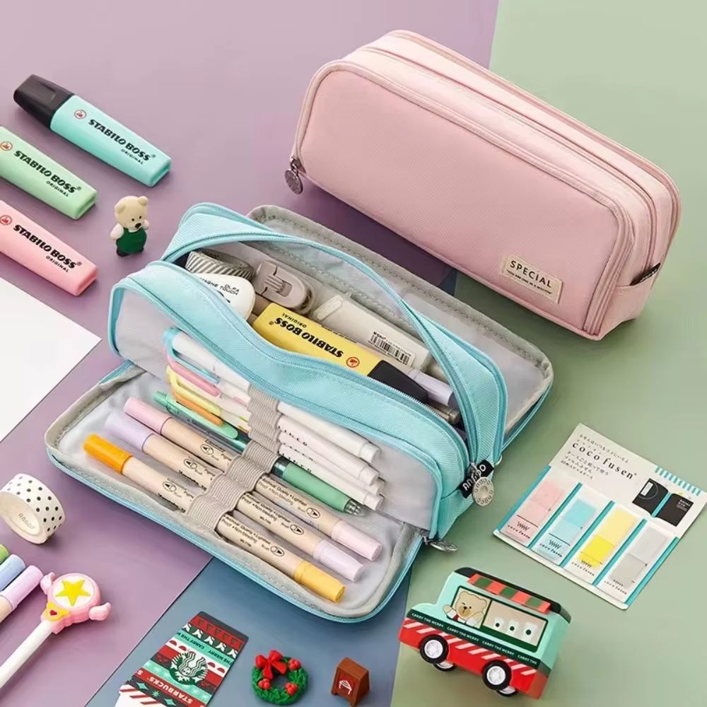Multi-Compartment Large Capacity Pencil Case with Transparent Partition