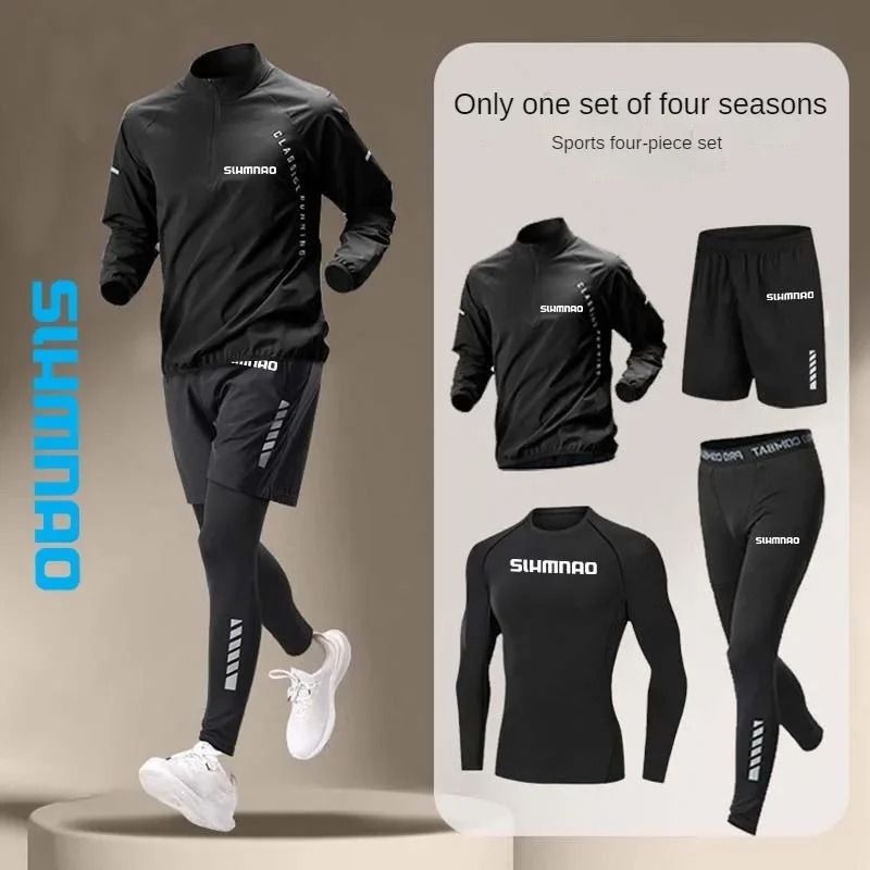 Men Summer Ice Silk Quick Dry Sportswear Four Piece Fitness Running Cycling Set