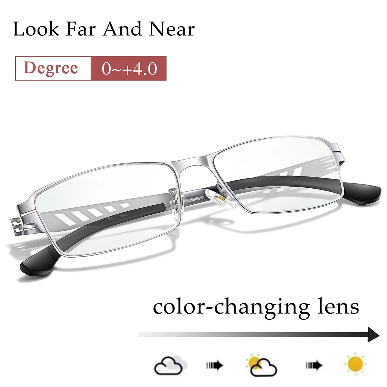 Metal Frame Photochromic Reading Glasses with Anti Blue Light Protection