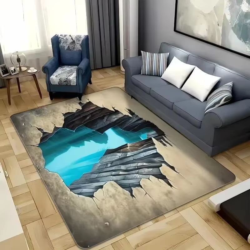 3D Desert Crack Illusion Rug with Non Slip Backing and Washable Design