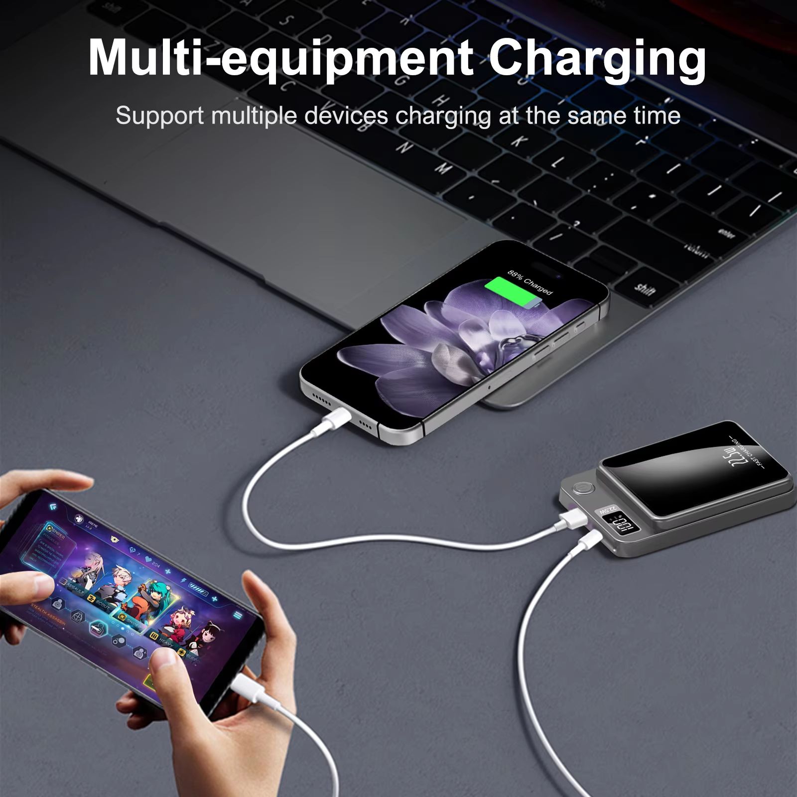 5000mAh Magnetic Power Bank 22.5W Fast Charging Portable Wireless Charger with Type C Cable for iPhone 12-16
