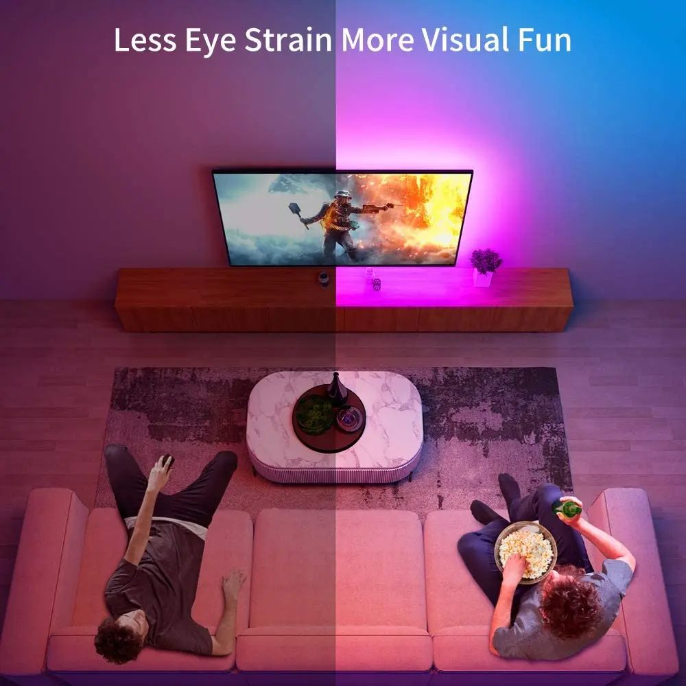 RGB LED TV Backlight Music Sync USB Powered Light Strip for TV, PC, and Mirror, Adjustable Sound Sensitivity