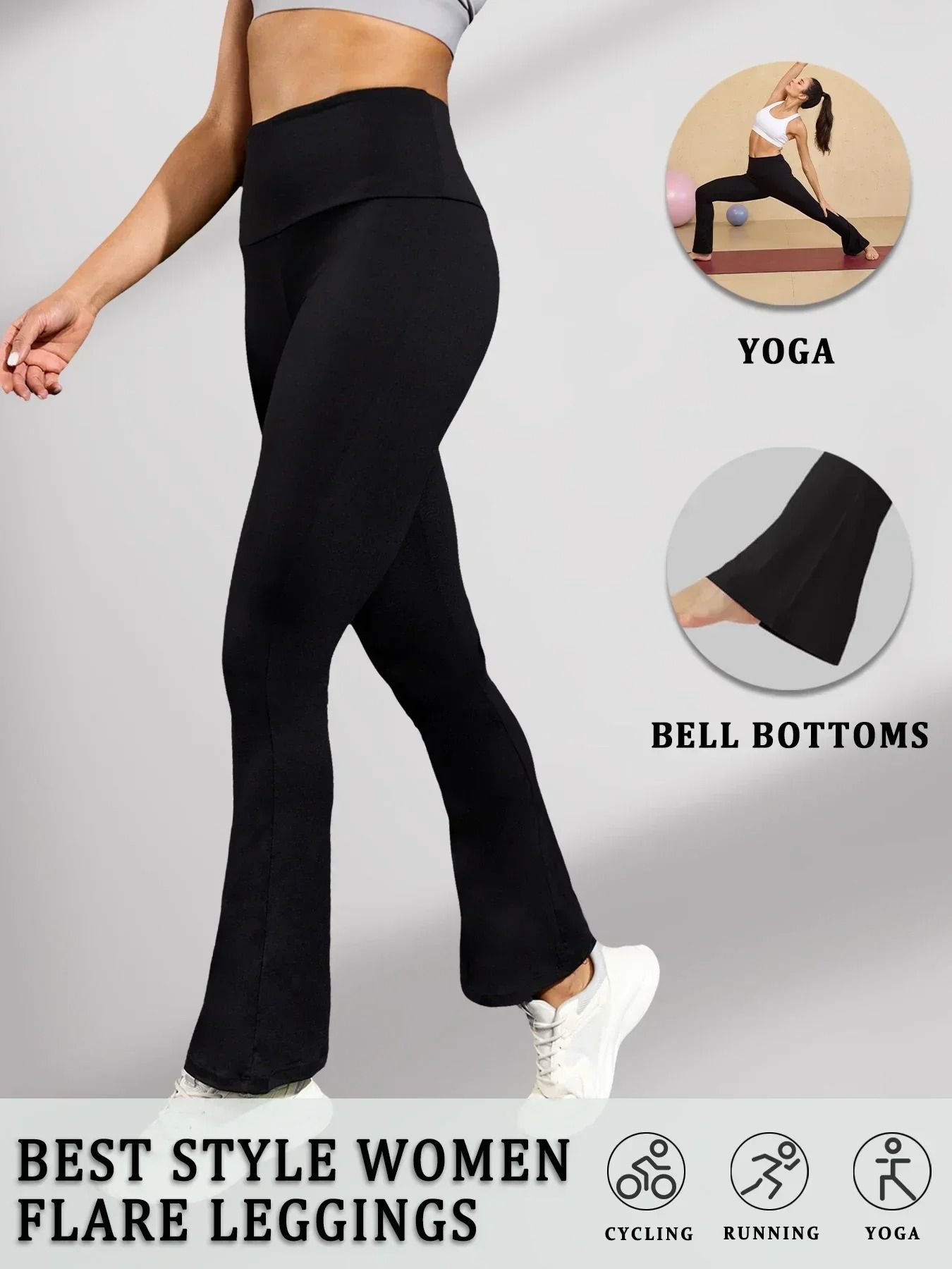 Womens High Waisted Flare Yoga Pants – Super Soft Bell Bottom Leggings with Tummy Control
