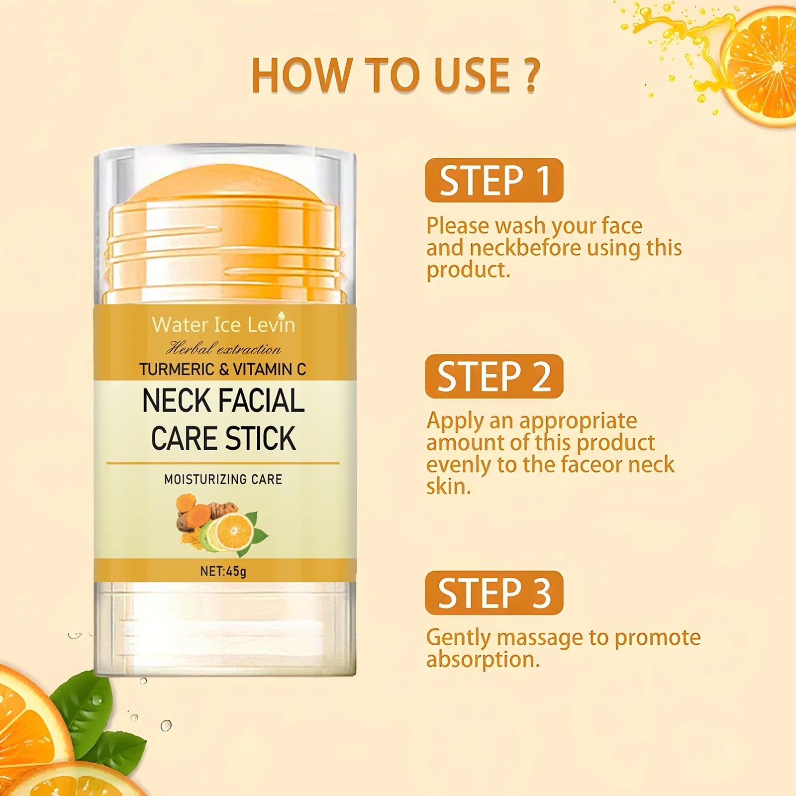 Turmeric Vitamin C Neck Facia Care Wrinkle Lines Lifting Whitening Tighten Double Chin Cream Stick