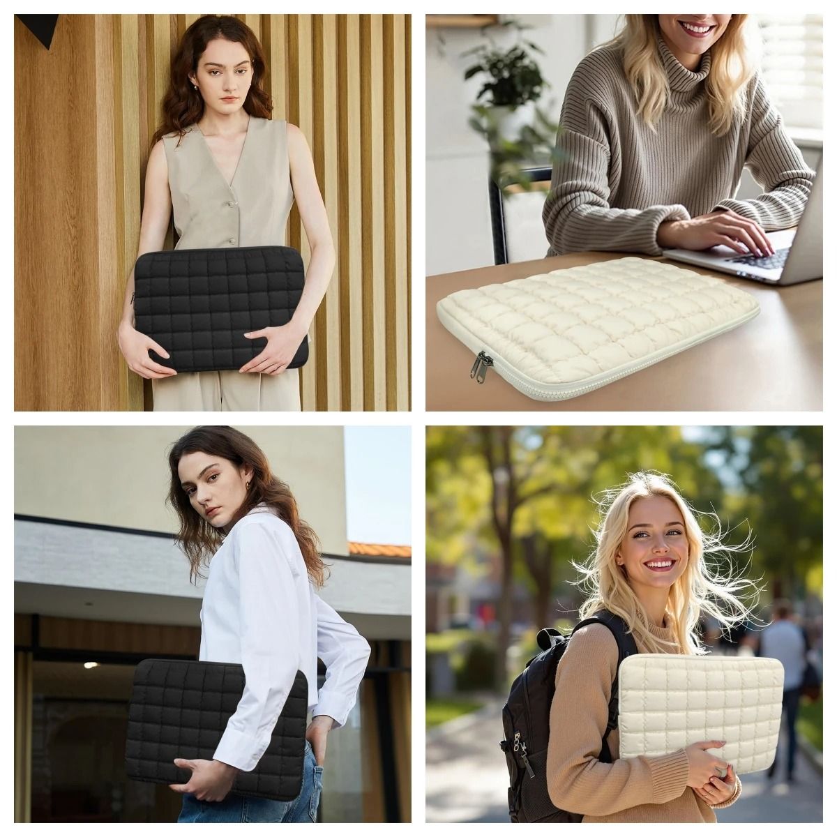 Quilted Puffy Laptop Sleeve Padded Protective Laptop Carrying Case