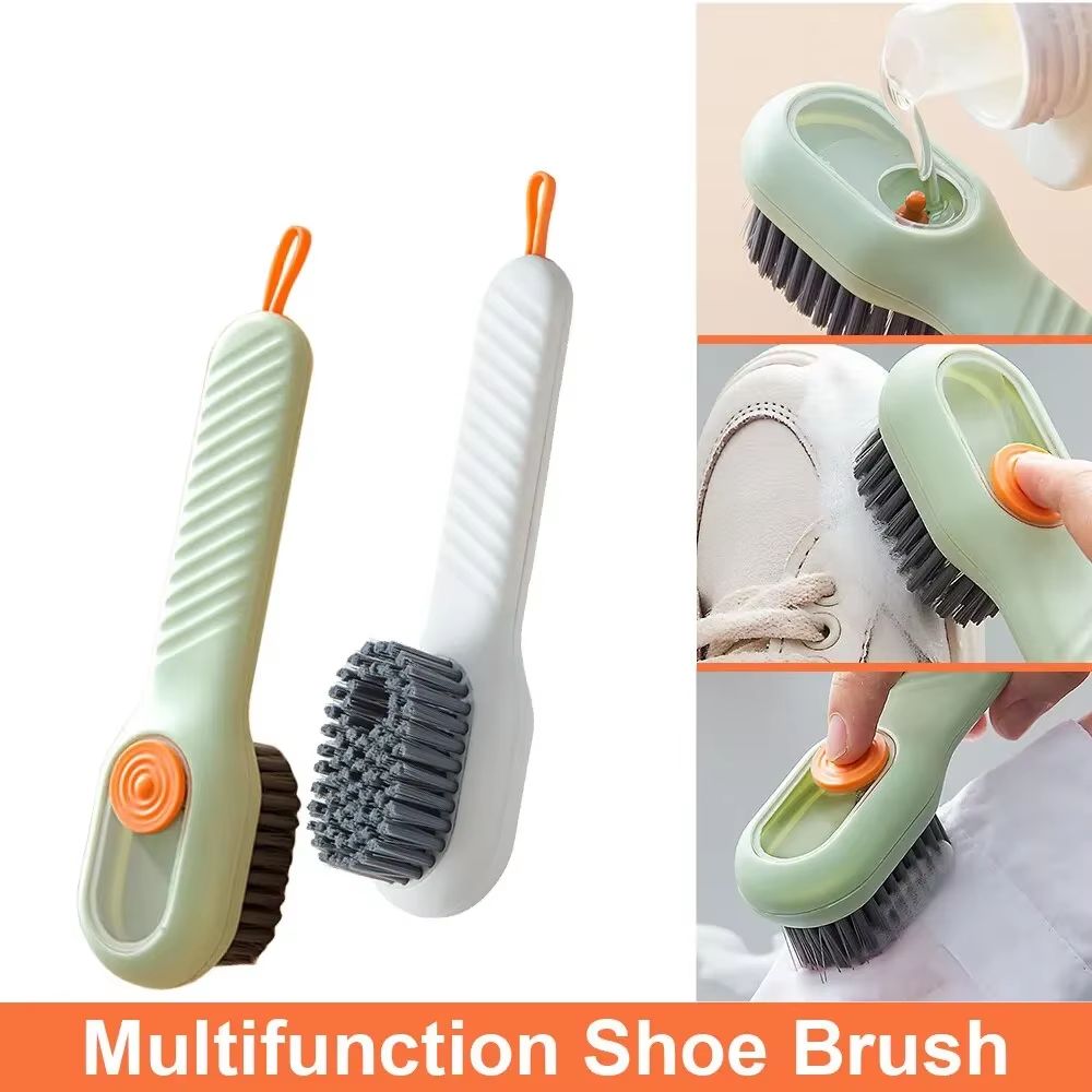Multifunction Long-Handle Shoe Cleaning Brush with Soft Bristles and Automatic Liquid Dispenser