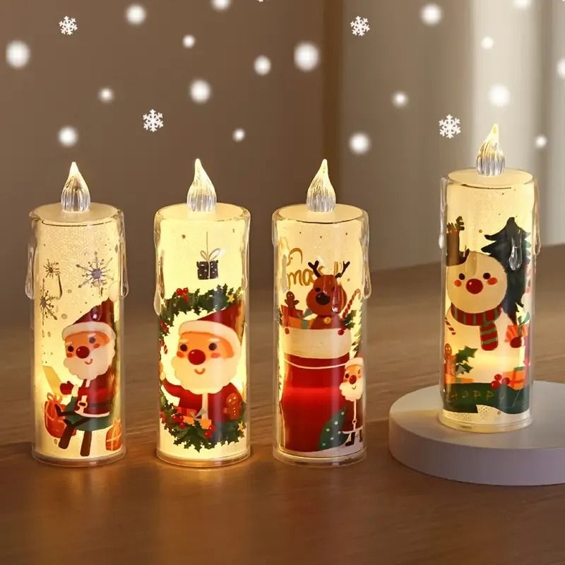 Christmas LED Flameless Candle Set with Santa Projection