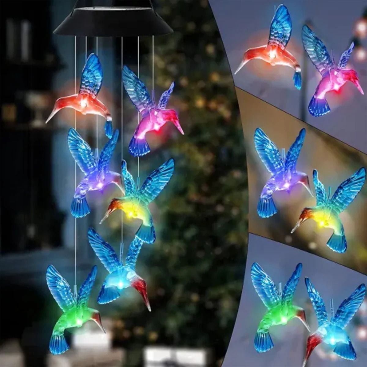Hummingbird Solar Wind Chime Light | Color-Changing Waterproof Outdoor LED Lantern