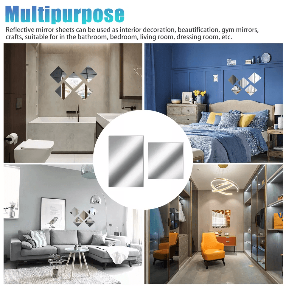 Self Adhesive Mirror Sheets, Flexible Reflective Wall Sticker Film for Home Decor, DIY, Gym, Bathroom & Craft Projects
