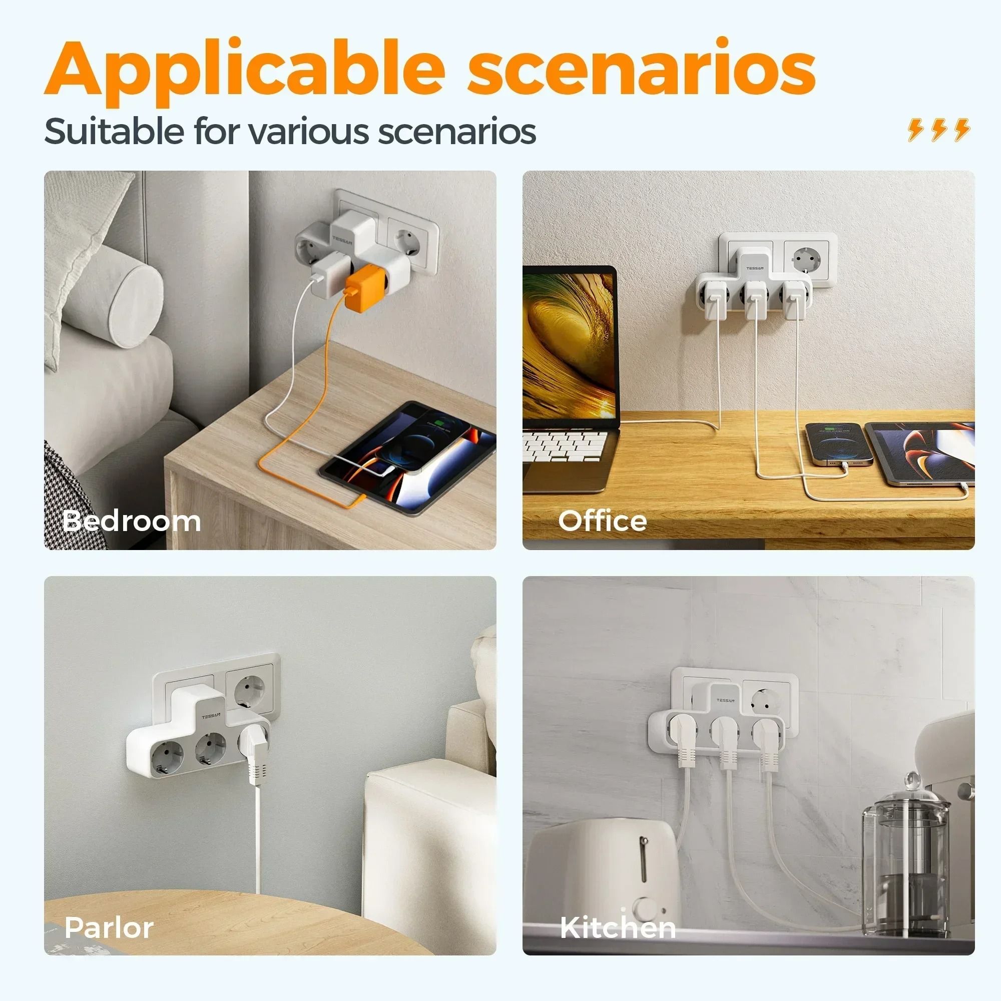 Multi Outlet EU Power Strip with USB Charging and Safety