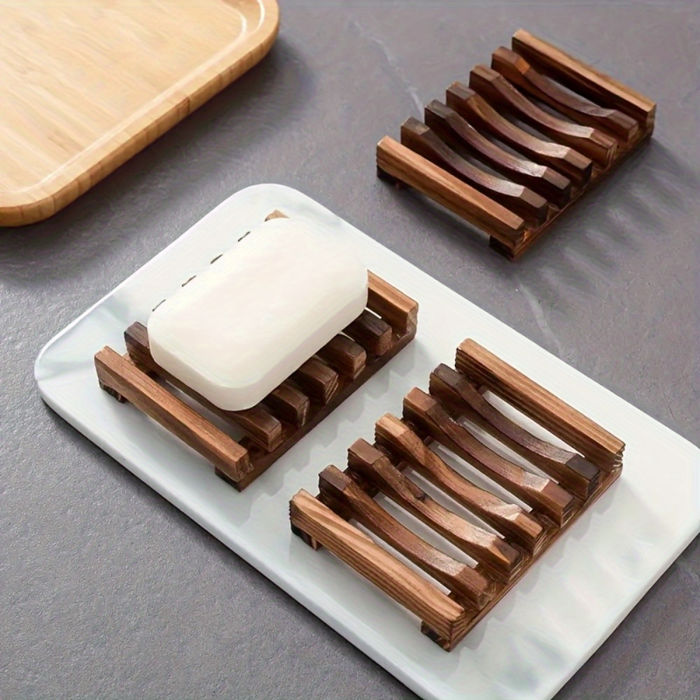 Self-Draining Elegant Wooden Soap Dish, Natural Wood Finish Soap Box for Bathroom Decor