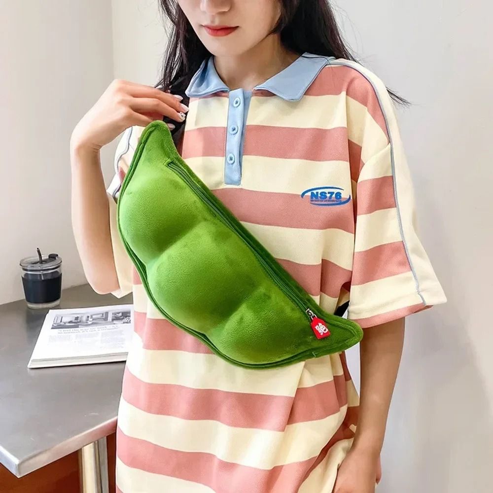 Edamame Plush Messenger Bag Creative Fun Crossbody Shoulder Bag