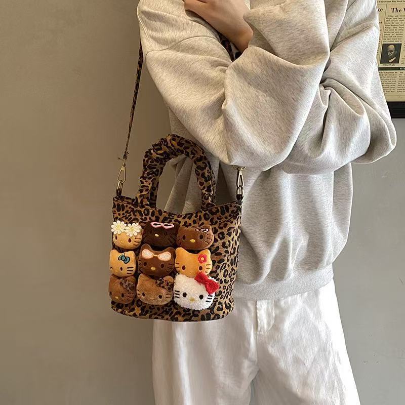 Hello Kitty Leopard Print Messenger Bag Cute Vintage Crossbody Backpack Purse