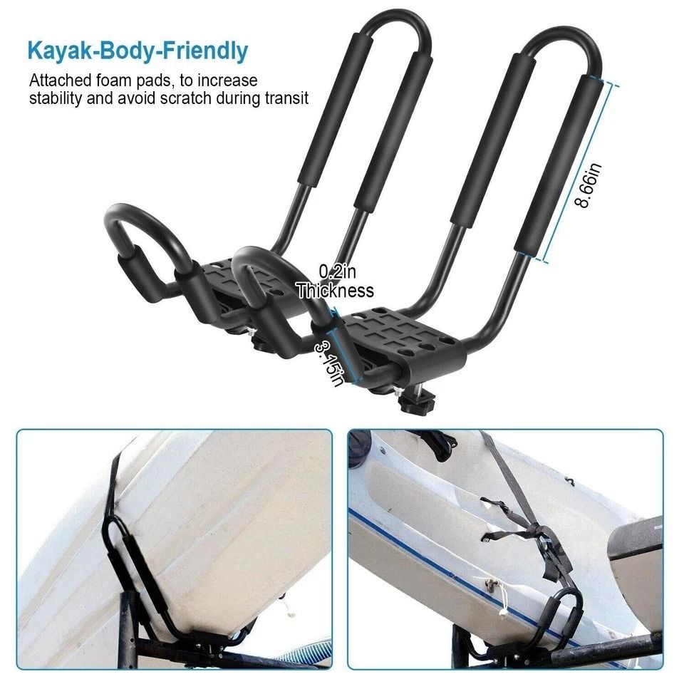 Heavy Duty Kayak Carrier, Load Capacity, Universal Boat Car Roof Mount J-Bar Rack, Kayak, Canoe, Paddle Board