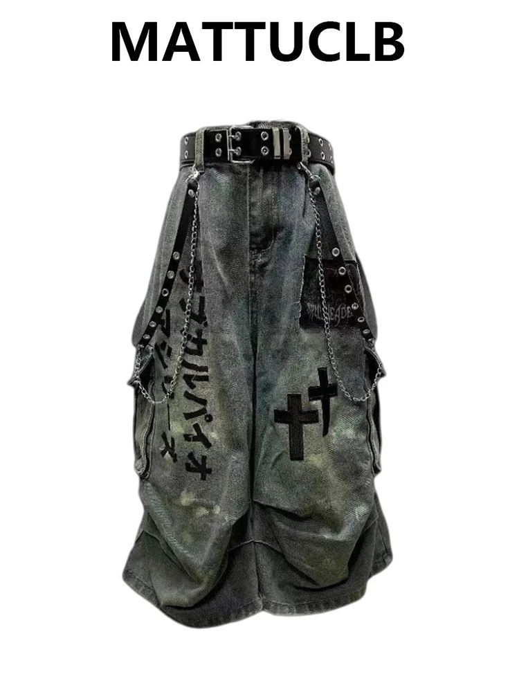 Y2K Goblin Core Cross Denim Jorts Shorts
