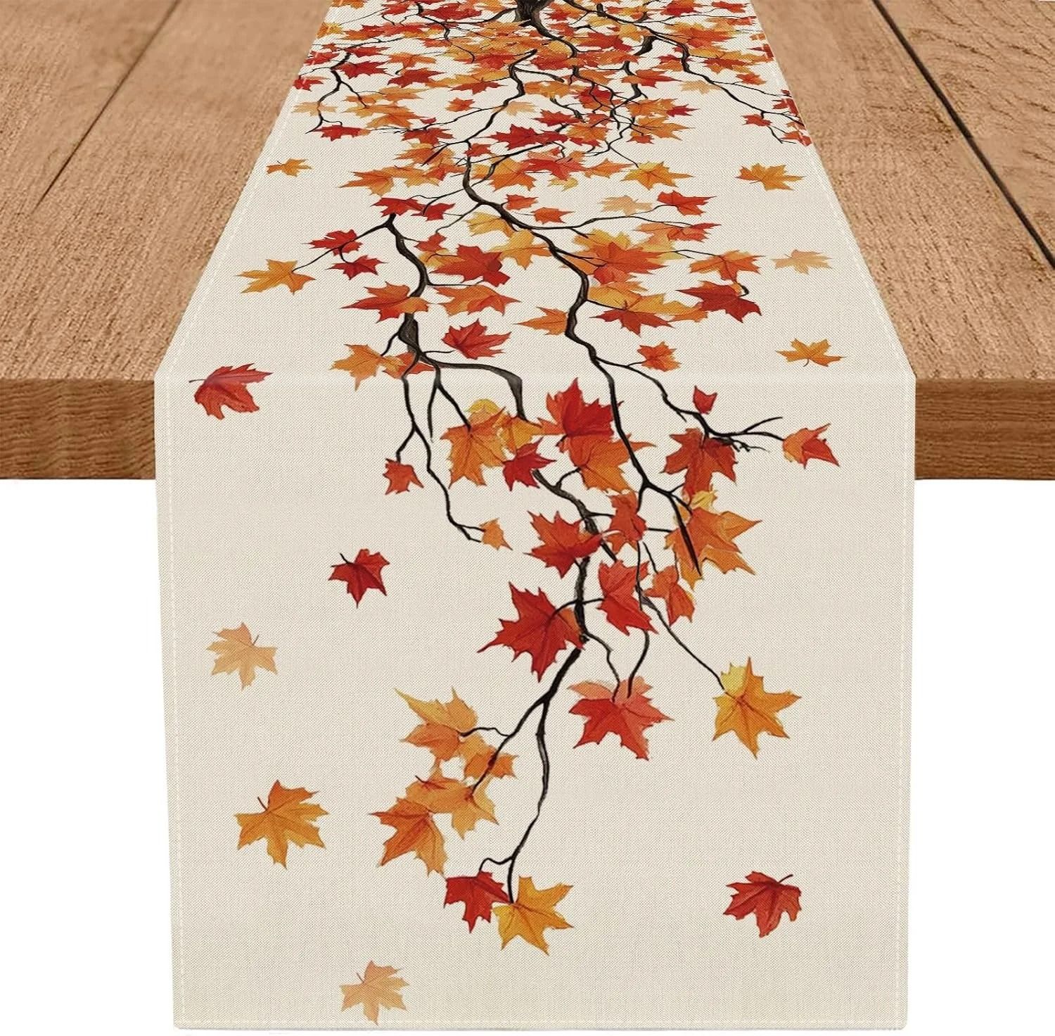 Maple Leaf Seasonal Autumn Burlap Table Runner | Farmhouse Fall Harvest Decor