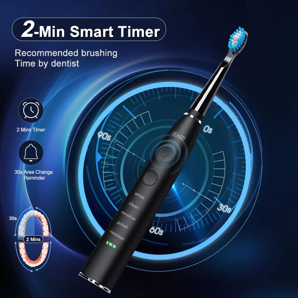 Seago Sonic Electric Toothbrush – USB Rechargeable with 360-Day Battery & Travel Case