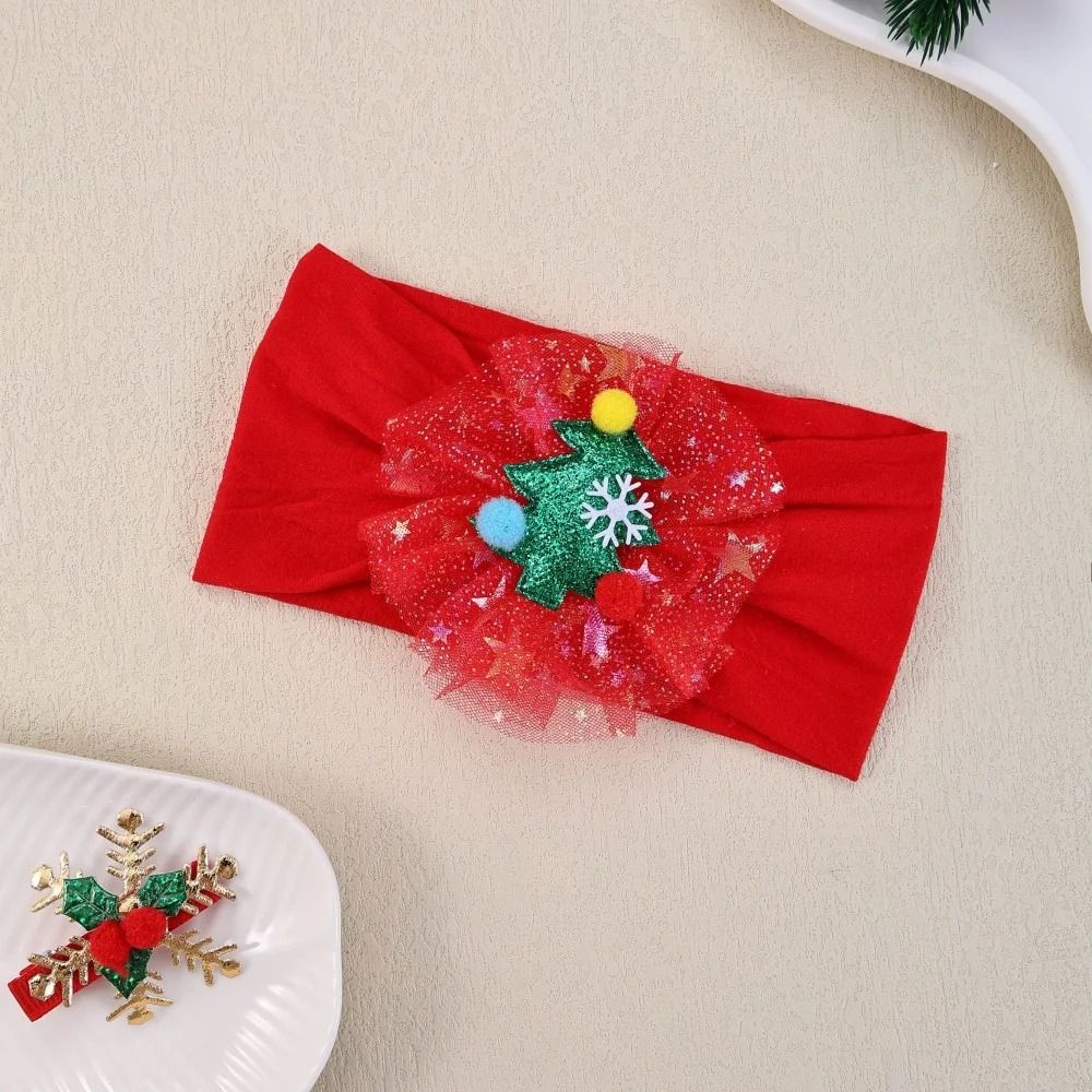 Baby Girls Nylon Christmas Headband Snowflake Tree Gauze Hairband