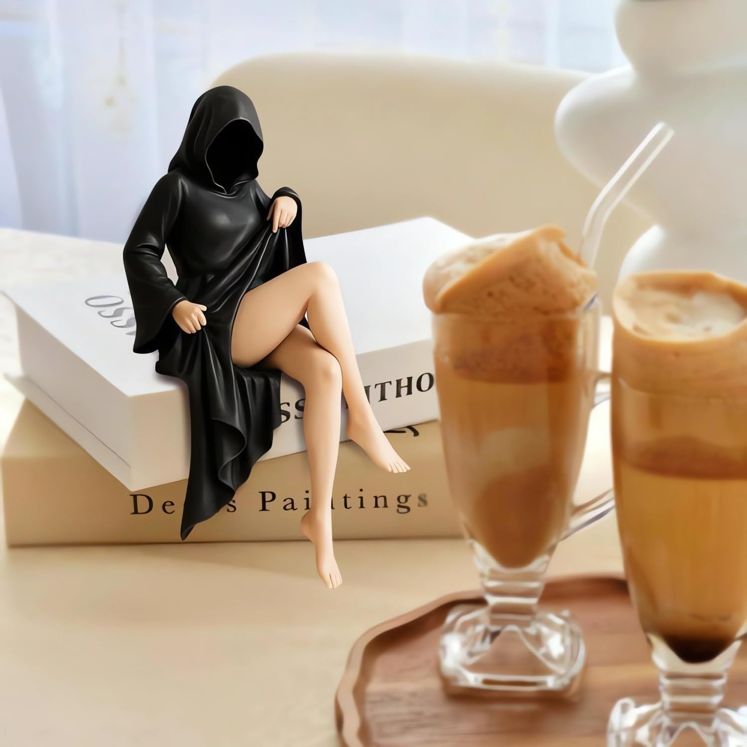 Gothic Queen Statue Black Robe Figurine for Dark Fantasy Bookshelf Decor