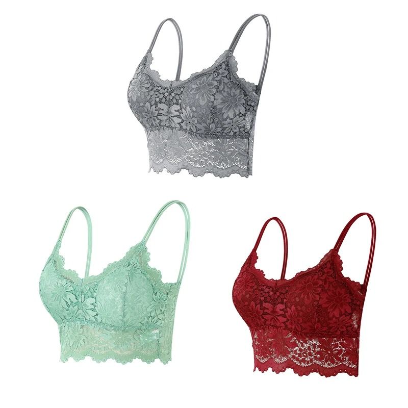 Elegance 3 Pack Lace Bralette Wireless Seamless Lingerie Top