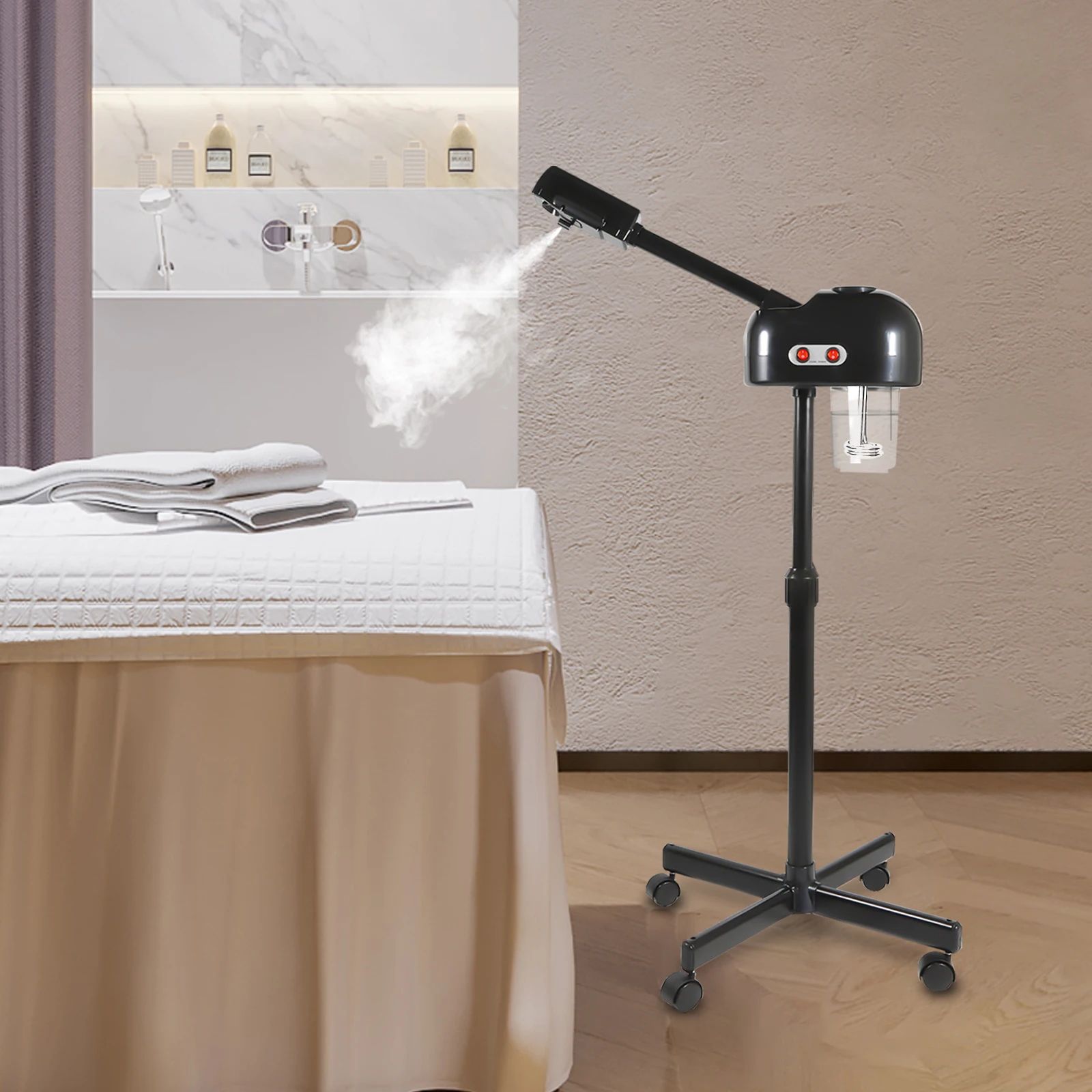 Professional Ozone Facial Steamer – Height Adjustable 360° Rotating Hot Mist Salon & Spa Steaming Machine with Wheels