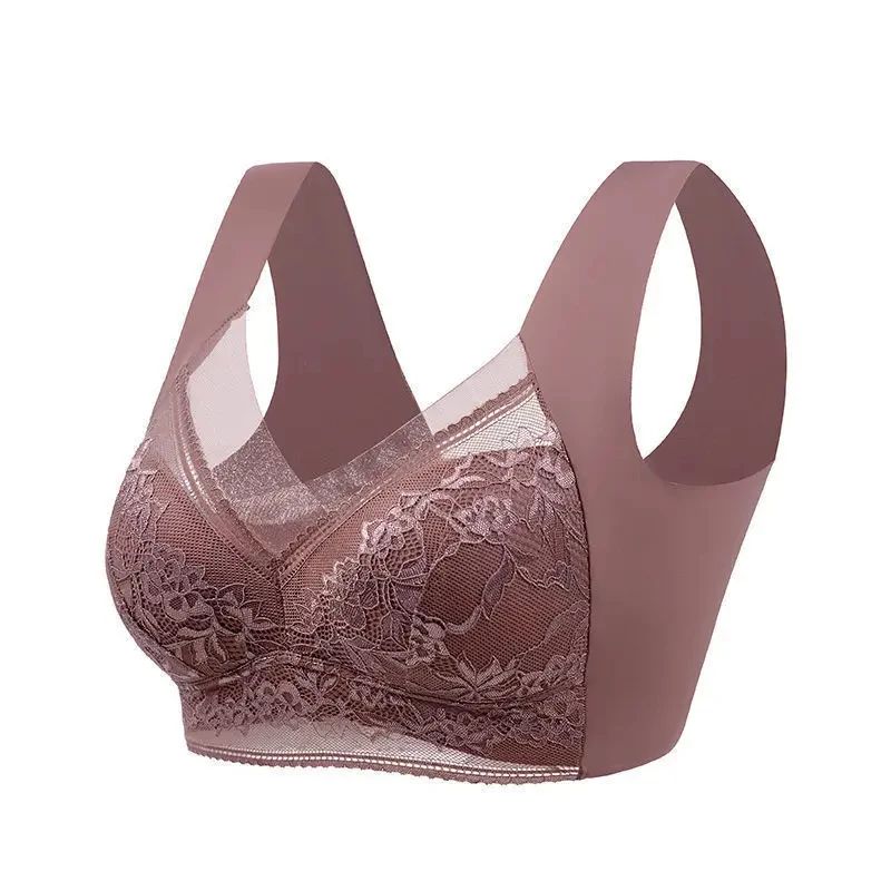 Womens Seamless Ice Silk Push Up Lace Wireless Bra