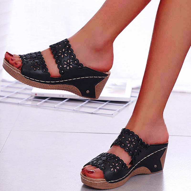 Stylish Summer Women Shoes Sandals, Non-Slip Slip On Wedge Sandals, Retro Ladies Footwear & Casual Women Slippers