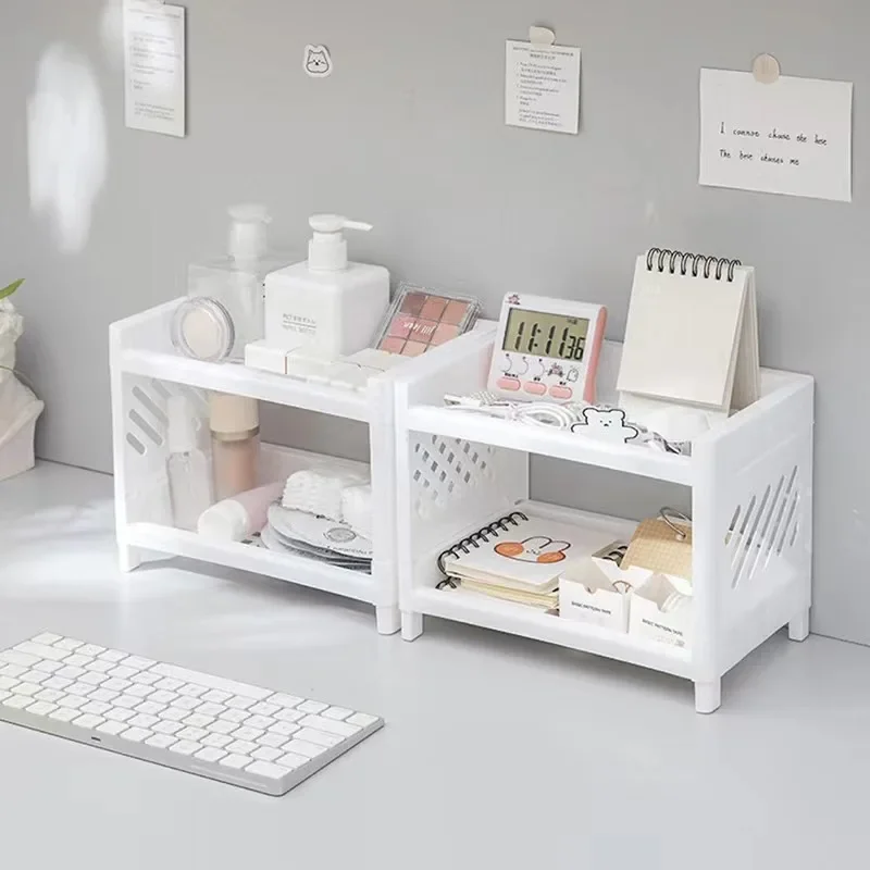 Double Layer Storage Rack, Desk Organizer for Office Desk, Rectangular Student Desk Accessories Holder Shelf