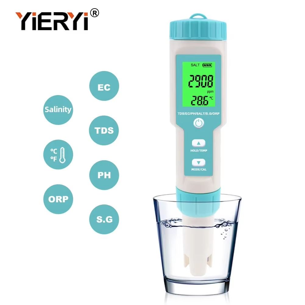 Yieryi Digital Water Quality Tester – Professional TDS EC pH Meter with Salinity, ORP, SG & Temperature Monitoring