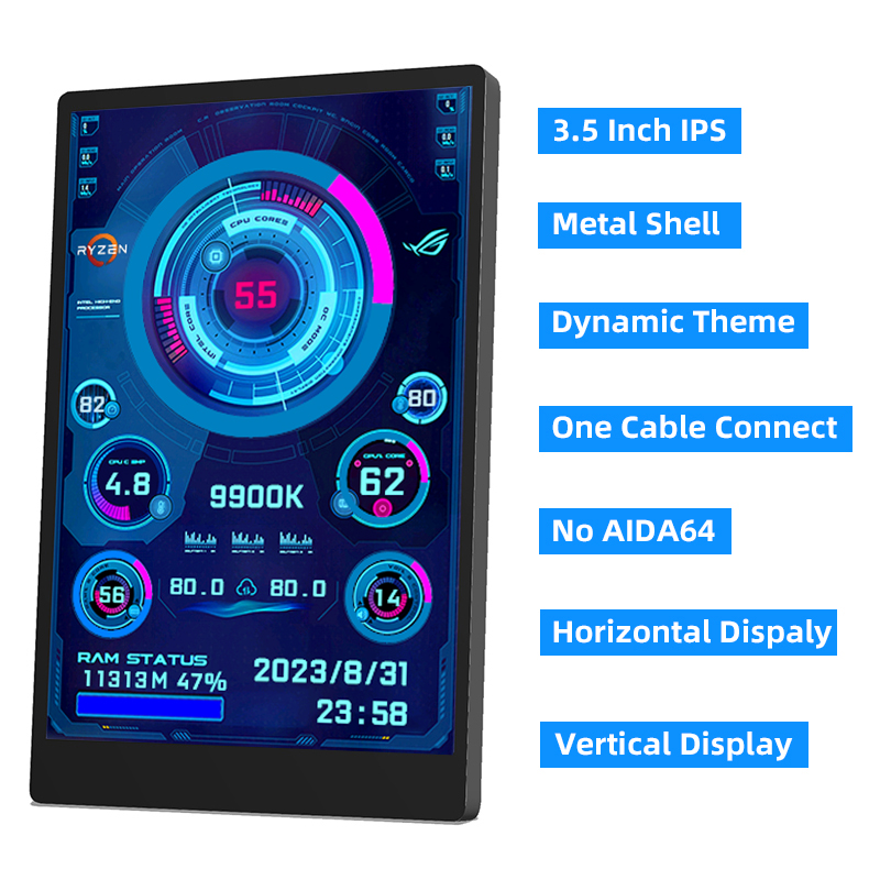 USB LCD Secondary Screen for Computer  CPU, GPU, RAM, HDD Display, Freely Adjustable Monitor
