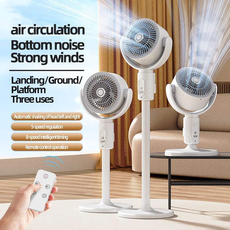 Rechargeable Air Circulation Fan Oscillating Stand Fan – Adjustable Height Household Fan with Remote & 5 Gears