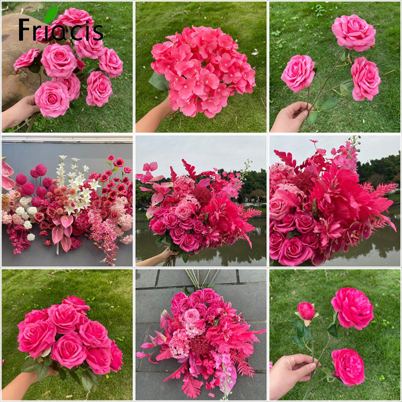 Pink Series Wedding Floral Arrangement, Artificial Rose Hydrangea Plant, Leaves Room Home Table Vase Decor Flower