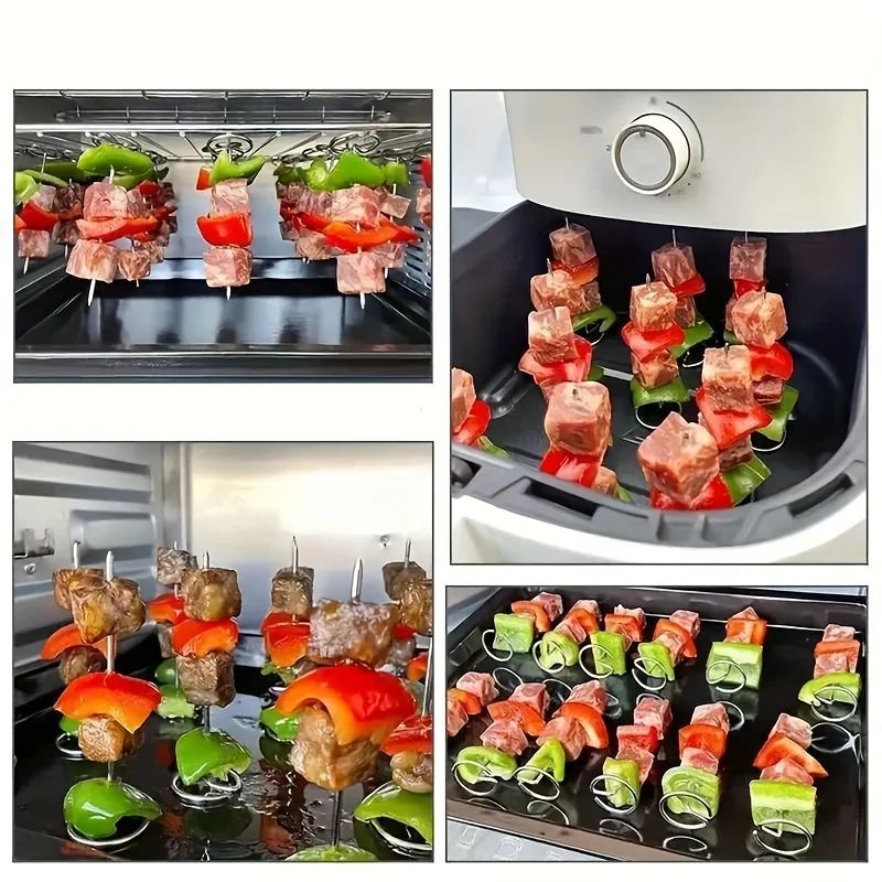 10PCS Stainless Steel Air Fryer Skewer Set Vertical Grill Rack BBQ Baking Needles