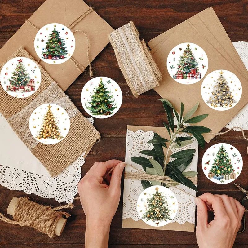 Merry Christmas Tree Sticker Roll 500pcs