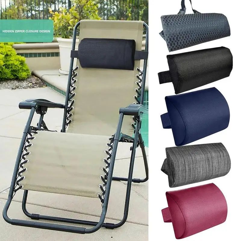 Adjustable Pool Lounge Chair Pillow with Strap – Breathable Teslin Headrest Cushion for Outdoor Relaxation