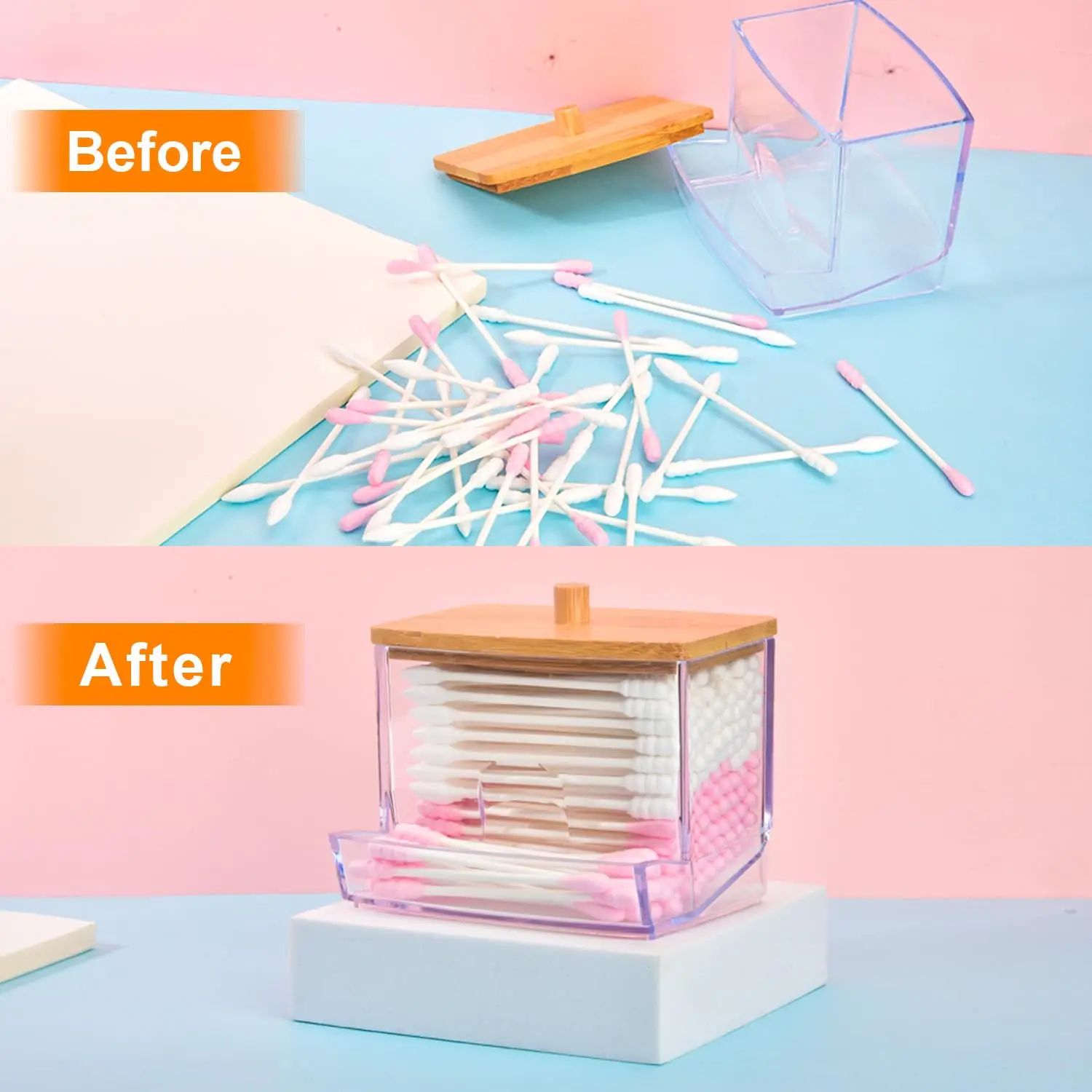 Clear Cotton Swab Organizer Box Dental Floss Storage Case Dustproof Container