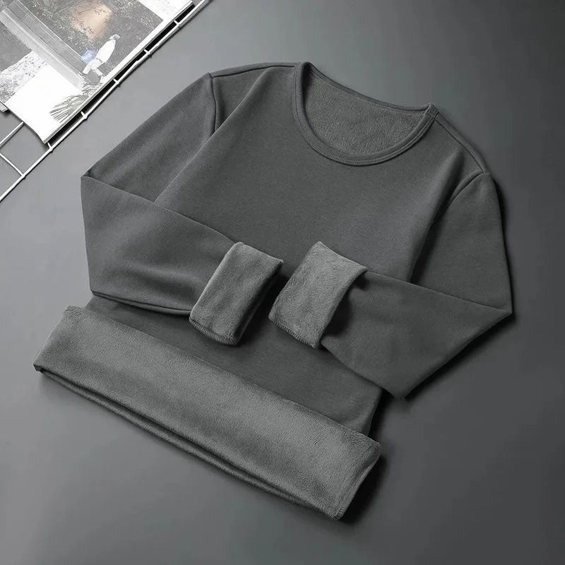 Mens Fleece Lined Long Sleeve Crew Neck Base Shirt – Thickened Casual Long Sleeve Top