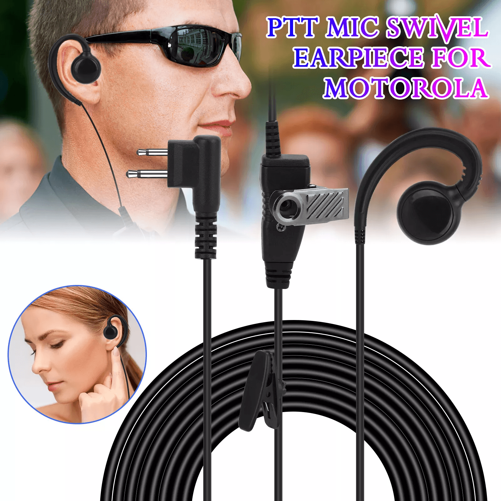 PTT Mic Swivel Earpiece for Motorola CLS1110 Walkie Talkie Headset with 180° Rotation & Large Speaker
