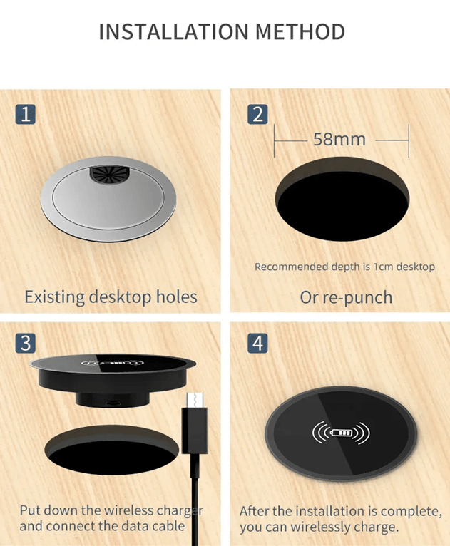 Embedded Fast Wireless Desk Charger Compact Inductive Charging Pad